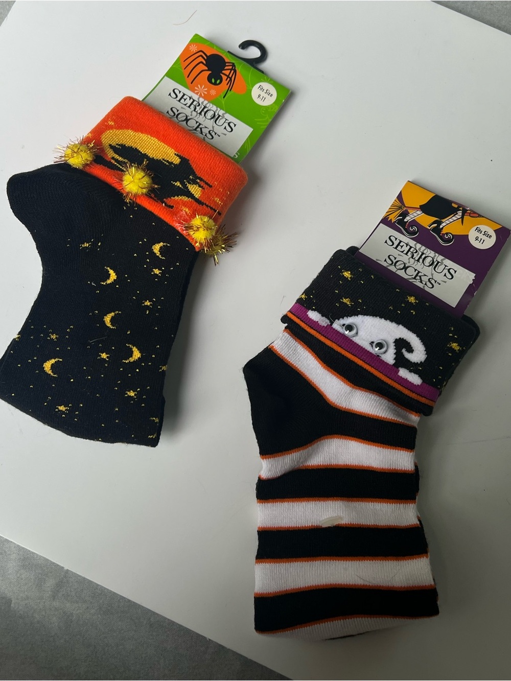 Serious Socks Halloween Crew Socks Set of 2 Ghost Witch Black Orange White